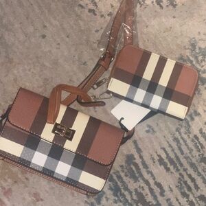 Plaid Brown and Cream Women's Bag & Wallet